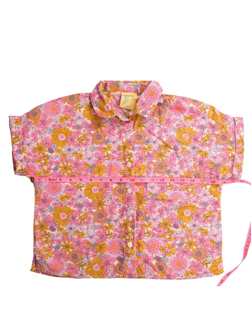 Thereabouts Retro Floral Button Up Shirt 10/12 Pink Orange